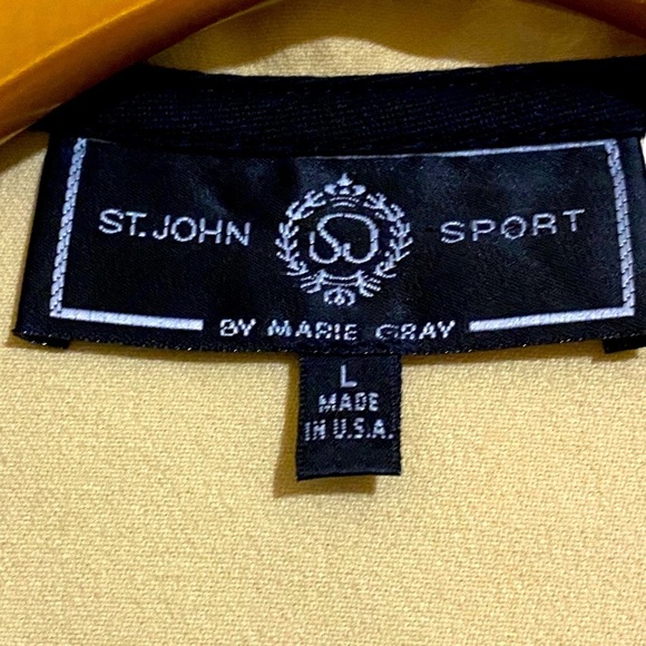 St. John Sport by Jacket Marie Gray Size Large Yellow Navy Blue Hooded - Picture 3 of 9